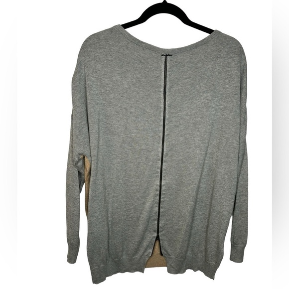 AMS PURE Rivet Sleeve V Neck Color Block Back Zip Cashmere Blend Sweater Size 6 - Picture 7 of 13